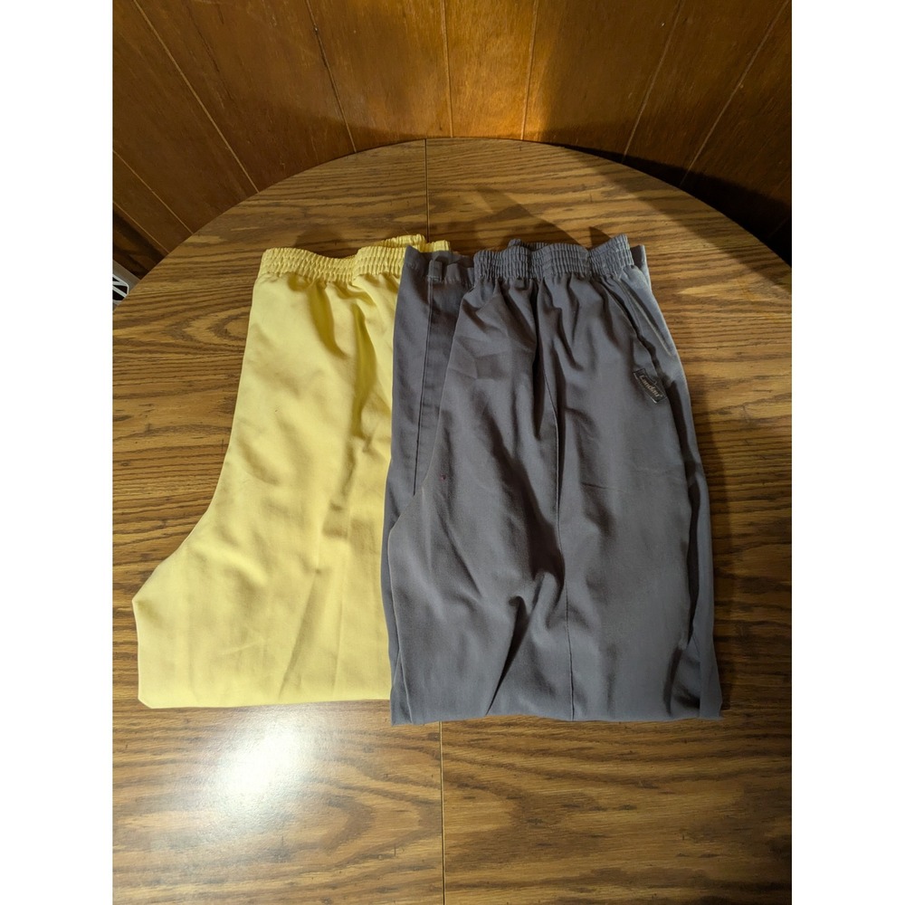 Landau Scrub Pants Bundle Grey Yellow Elastic Waist Straight Leg Medical Scrubs